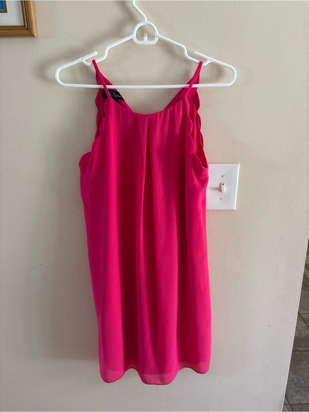 BCX Hot Pink Scallop-Edge Spaghetti Strap Dress